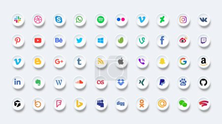 Facebook, Twitter, Instagram, youtube, Snapchat, Pinterest, WhatsApp, LinkedIn, periscope, Vimeo - Collection of famous social media logos. Social media icons. Realistic set. Vector editorial