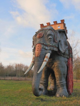 Foto de Wallers, France - 02 05 2023 : The elephant of memory. Monumental sculpture.Inside the work is the smallest public cinema in the world - Imagen libre de derechos