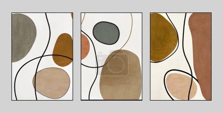 Téléchargez les photos : Géométrie abstraite graphique, peinture, combinaison de couleurs, trois chiffres, ligne, art, mode de mur d'art moderne - en image libre de droit