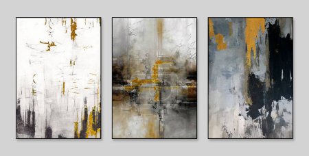 Abstract, three figure, triptych, grain, gold, gold, oil paintings, era background wall art