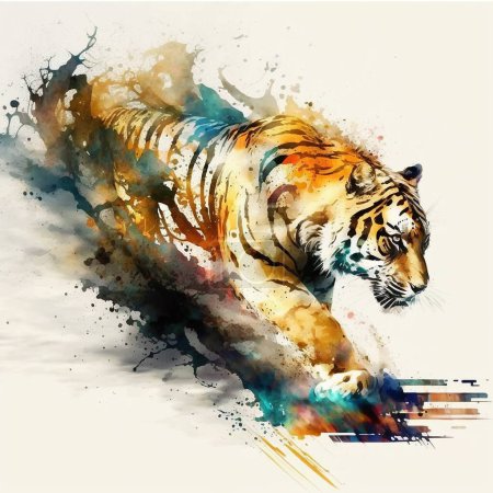 Photo pour Abstrait, chevaux, cerfs, tigres, poissons, animaux, vif, haute définition, aquarelle style, art mural d'époque - image libre de droit