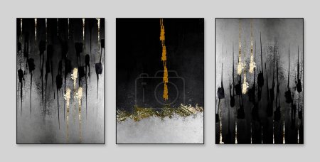 Photo for Abstract art background. Gold. Contemporary art. The canvas painting. Works of art. A set of three abstract background wall decoration painting - Royalty Free Image