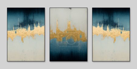 Photo for Abstract art background. Gold. Contemporary art. The canvas painting. Works of art. A set of three abstract background wall decoration painting - Royalty Free Image