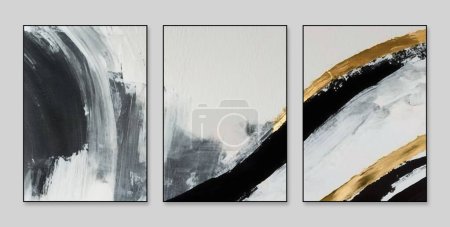 Abstract art background. A set of three abstract painting background wall for decoration, texture and bright color. Contemporary art. Works of art. The spots of paint. The paint brush. Modern art