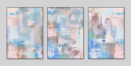 Abstract art background. A set of three abstract painting background wall decoration, texture and bright color. Contemporary art. Works of art. The spots of paint. The paint brush. Modern art, and geometry