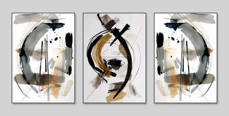 Abstrakte Kunst. Eine Reihe von drei abstrakten Malerei Hintergrund Wanddekoration, Textur und helle Farbe. Zeitgenössische Kunst. Kunstwerke. Die Farbflecken. Der Pinsel. Moderne Kunst