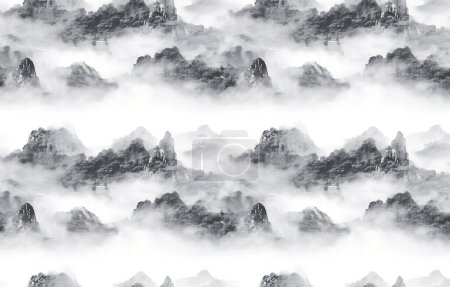 Foto de Montaña, viento chino, diagrama sin costura, pintura de tinta, el caballo - Imagen libre de derechos