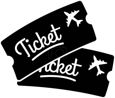 black ticket silhouette or flat passport illustration of travel logo tourism for vacation with journey icon and tourist shape world as holiday to flight