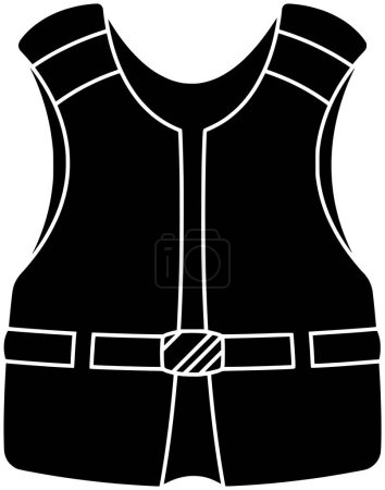 schwarze Weste Silhouette oder flache Jacke Abbildung des Sicherheitslogos Leben für die Konstruktion mit Schutzsymbol und Ausrüstung Form Risiko als Schutz zur Arbeit