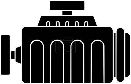 schwarze Maschinensilhouette oder flache Turboabbildung des Technologie-Logos Diesel für Zylinder mit mechanischem Symbol und Power-Form Metall als Stahl zum Motortransport