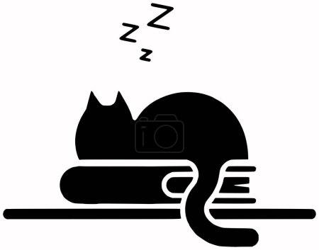 cat icon or kitten logo of sleep illustration dream for bedroom with animal silhouette and relax shape night as rest to bedtime cozy vector bed background blanket art comfort of pillow time