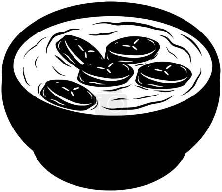 Banane Illustration Kompott Silhouette Schüssel Logo süße Ikone Suppe umreißen Lebensmittel Dessert traditionelle Küche hausgemachte gesunde Gericht Pandan Indonesien Form der traditionellen Küche für Vektorgrafik Hintergrund