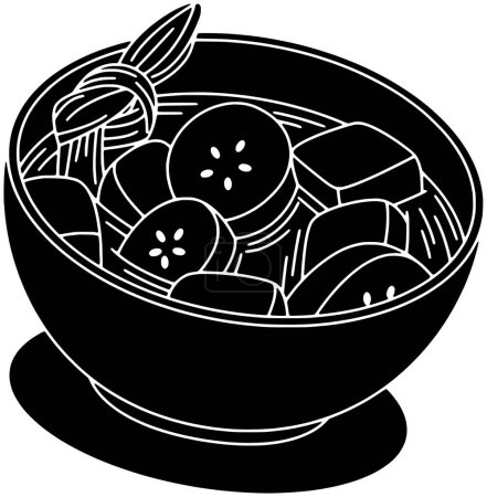 Banane Illustration Kompott Silhouette Schüssel Logo süße Ikone Suppe umreißen Lebensmittel Dessert traditionelle Küche hausgemachte gesunde Gericht Pandan Indonesien Form der traditionellen Küche für Vektorgrafik Hintergrund