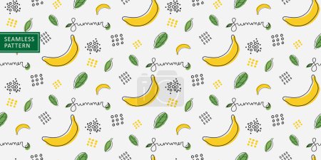 Illustration for Bright seamless vector pattern with bananas and banana leaves on a light background for printing, decor, textiles, wrapping paper - Royalty Free Image