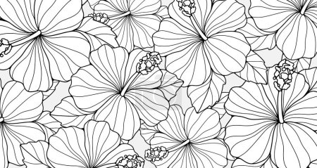 Illustration for Black and white floral vector background with lush flowers and leaves. Background for coloring pages, cover design, wallpaper. - Royalty Free Image