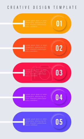 Vector infographic label design template with oval multicolored icons and 5 options or steps. Can be used for process diagram, presentations, workflow layout, banner, flowchart, information graph.