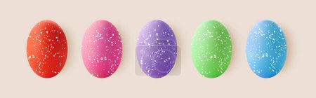 Bright vector set of multi-colored Easter eggs isolated on a beige background. Quail eggs. Easter texture eggs for creating Easter cards, posters, banners.