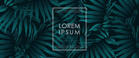 Dark luxury vector botanical background with tropical leaves. Summer tropical design, wallpaper, cover, poster, banner.