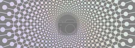 Gray abstract vector geometric background with holographic tunnel. Optical illusion, circles, tunnel, gradient.