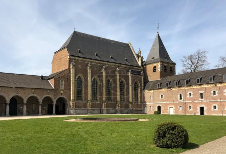 Medieval castle of Alden Biesen with corner tower, Limburg, Belgium, Europe