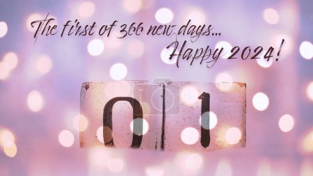 Photo for The first of 366 new days, happy new year 2024. January 1, 2024 festive block calendar date. - Royalty Free Image