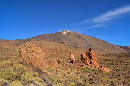 Teide National Park, barren volcano landscape under a blue sky. Winter in Tenerife, Canary islands, Spain, travel Europe.