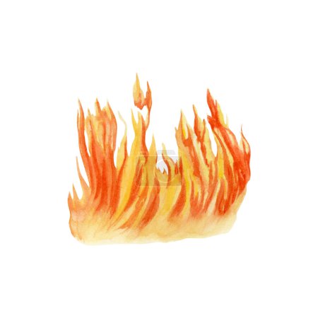 Photo for Burning fire flames. Bushfire, campfire, fire place Hand drawn element for adventure, tourism, touring, outdoors, 4x4 off-roading, camping designs. Watercolor illustration isolated on white background - Royalty Free Image