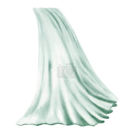 Sheer curtain backdrop. Decorative fabric stage or window drapes. Hand drawn watercolor illustration isolated on white background. Vintage style interior room decor for photo studio and display design