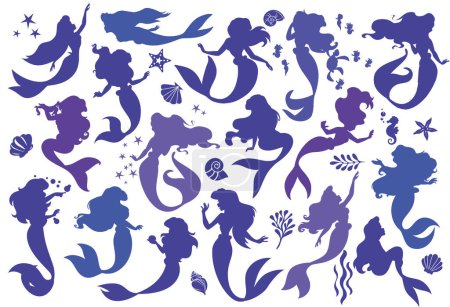 Illustration for Mermaid Silhouette with Sea Lives vector files - Royalty Free Image