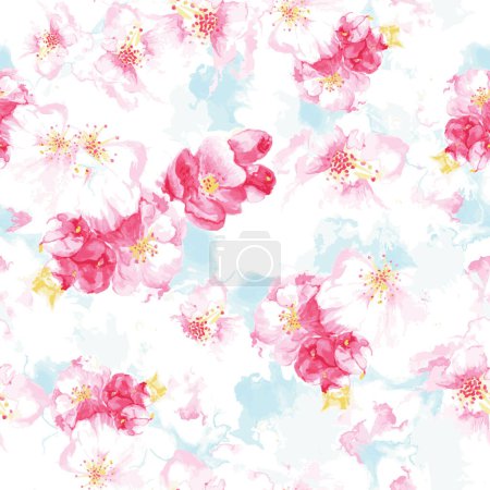 Téléchargez les illustrations : Aquarelle fleur de cerisier répéter motif sans couture - en licence libre de droit