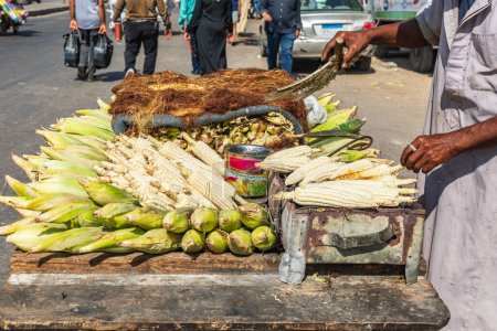 Photo for Cairo, Egypt, Africa. October 16, 2019. Corn on the cob for sale at an outdoor market. - Royalty Free Image