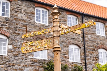 Lindisfarne, Holy Island, Berwick-upon-Tweed, Northumberland, England, Great Briton, United Kingdom. Directional sign on Holy island.