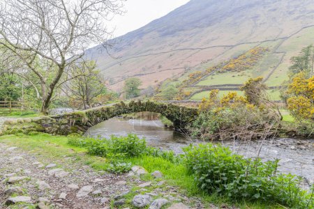 Wasdale Head, Seascale, Lake District National Park, Cumbria, Angleterre, Grande-Bretagne, Royaume-Uni. Pont en arc de pierre traversant un petit ruisseau dans le parc national du Lake District.