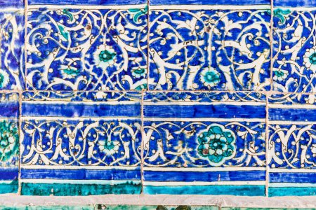 Khiva, Xorazm Region, Uzbekistan, Central Asia. Beautiful traditional decorative tile on the Khan palace in Khiva.