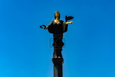 Photo for Sofia, Bulgaria. August 18, 2023. The Statue of Sofia or Sveta Sofia, a monumental a 16 meters copper and bronze statue by the sculptor Georgi Chapkanov - Royalty Free Image