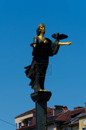Photo for Sofia, Bulgaria. August 18, 2023. The Statue of Sofia or Sveta Sofia, a monumental a 16 meters copper and bronze statue by the sculptor Georgi Chapkanov - Royalty Free Image