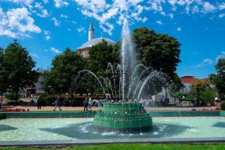 Photo for Sofia, Bulgaria. August 19, 2023. Central Baths Square and Banya Bashi Mosque in the background - Royalty Free Image