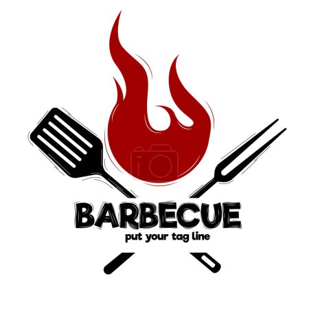 Téléchargez les illustrations : Barbecue logo icône de barbecue signe restaurateur avec feu - en licence libre de droit