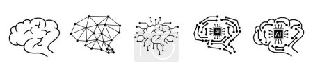 icono del logotipo de inteligencia artificial con cerebro y chip y placa de circuito