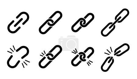 Illustration for Chain link set icon fine link and broken chain link - Royalty Free Image