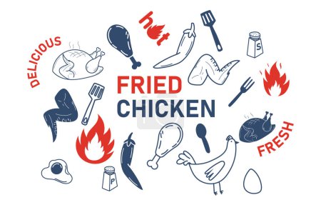 poulet frit doodle dessin à la main café