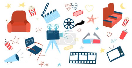 movie theater, cinema clip art hand drawing, doodle