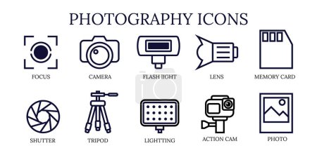 Illustration for Camera photograpgy icon set thick outline - Royalty Free Image