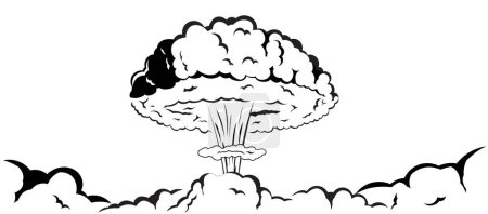 Efecto humo hongo bomba nuclear bomba doodle dibujo blanco y negro