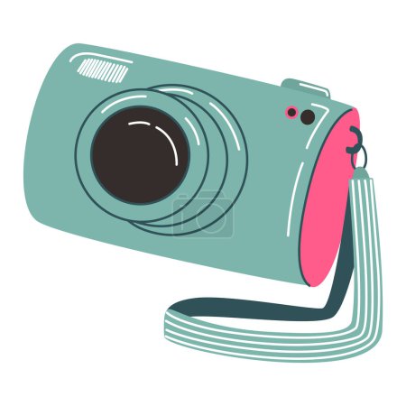 Ilustración de Verde azul dispositivo de cámara Vintage en un lindo estilo plano - Imagen libre de derechos