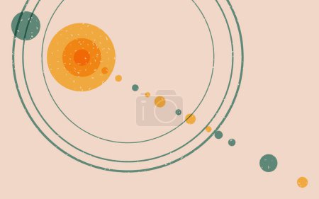 Risograph Hintergrundkomposition mit Kreisen in Form von Sonnenstürmen, stilvolle Tapete