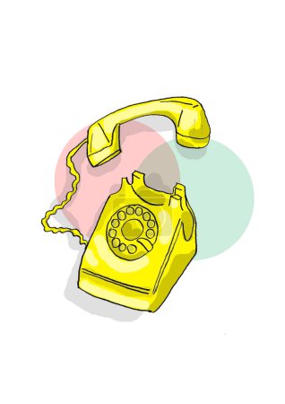 Téléchargez les photos : Vieux téléphone rétro illustration jaune - en image libre de droit