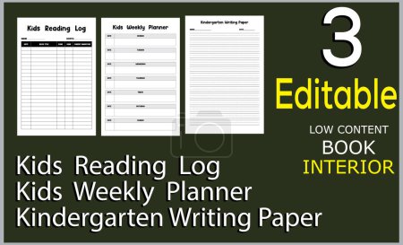 Illustration for Kids  Reading  Log   Kids  Weekly  Planner  Kindergarten Writing Paper - Royalty Free Image