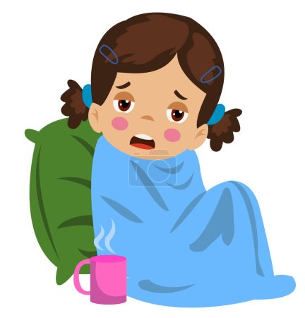 Illustration for Cold sick boy wrapped in blanket - Royalty Free Image