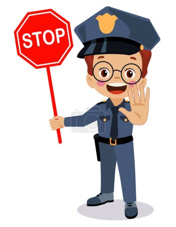Téléchargez les illustrations : Policier faisant un panneau d'arrêt - en licence libre de droit